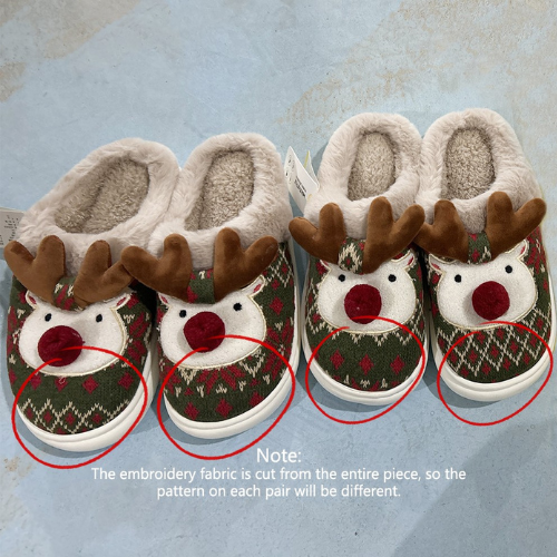 Plush Reindeer Christmas Slippers – Cozy Furry Winter Indoor House Shoes with 3D Antlers