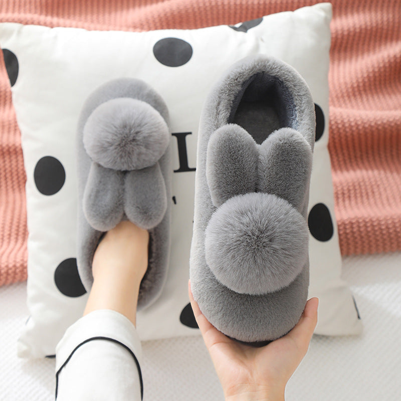 Fluffy Bunny Ear Slippers for Women Soft Plush Indoor House Shoes with Cute Pom-Pom