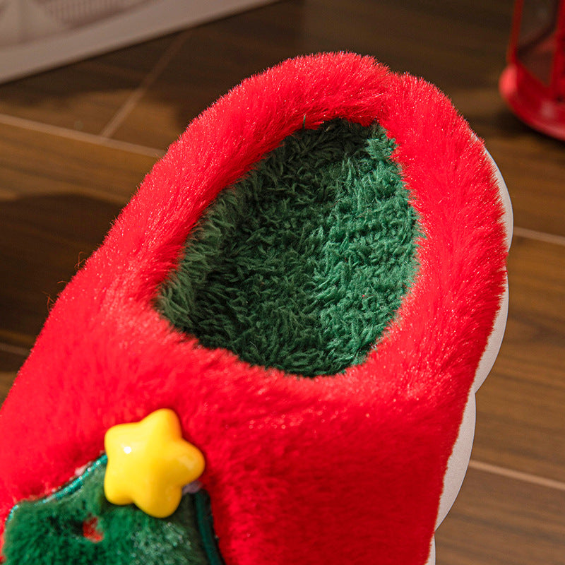 Plush Christmas Tree Slippers – Warm Fuzzy Holiday Indoor House Shoes for Women & Men
