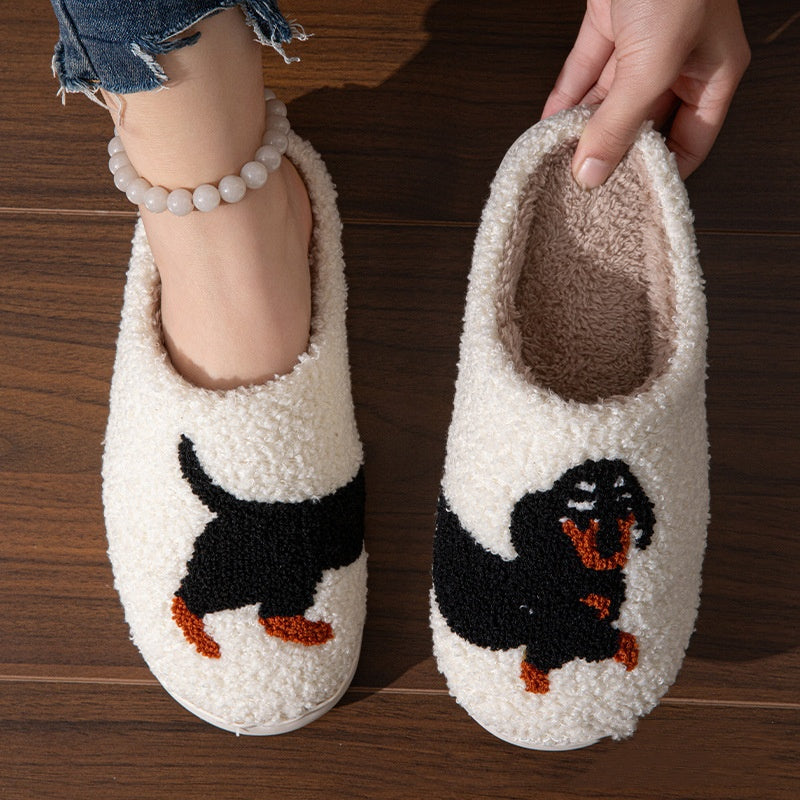 Cozy Fleece Dog-Themed Indoor Slippers Warm Plush Winter House Shoes for Women & Men