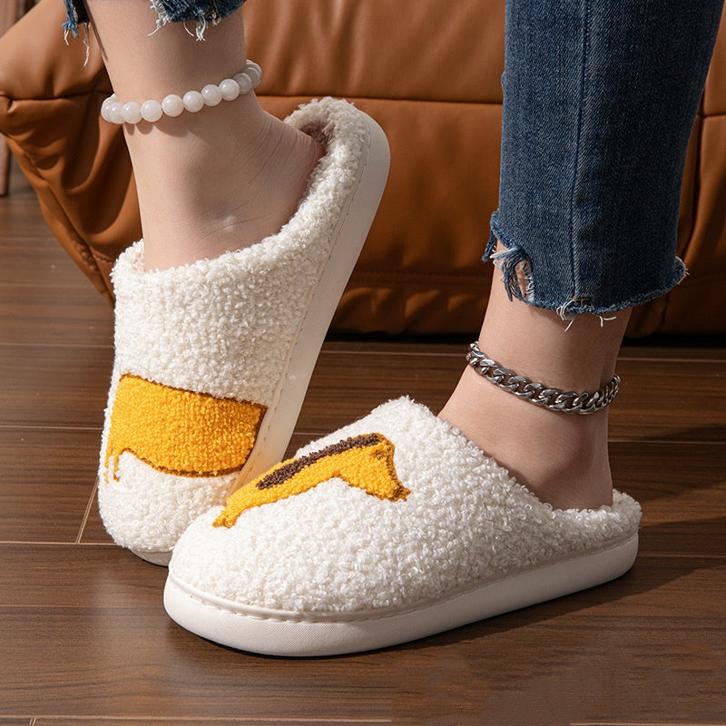 Cozy Fleece Dog-Themed Indoor Slippers Warm Plush Winter House Shoes for Women & Men