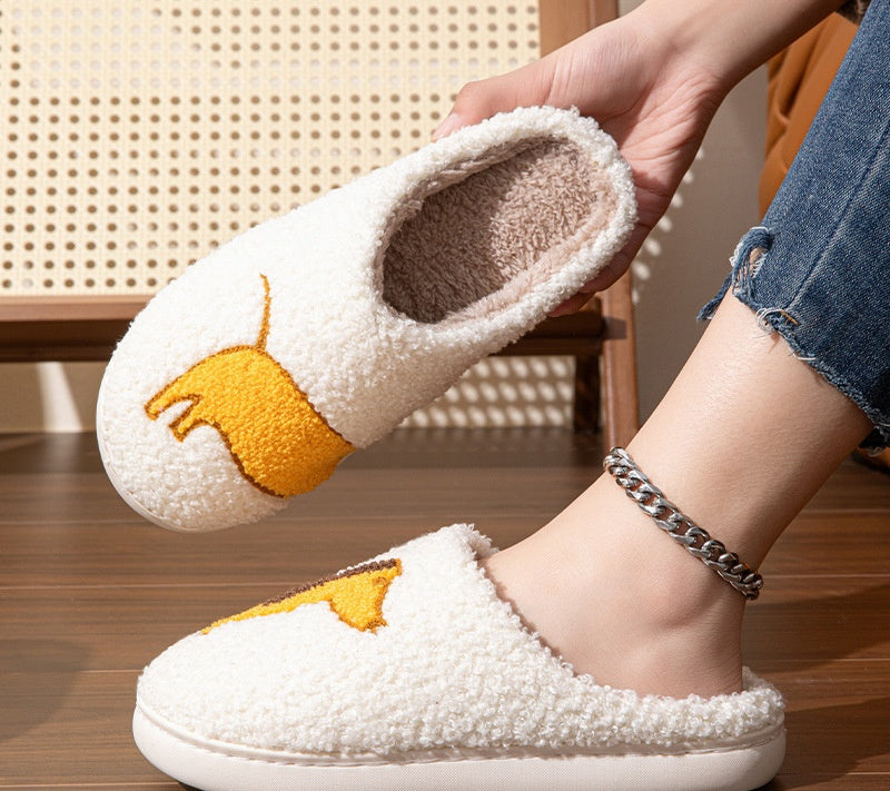 Cozy Fleece Dog-Themed Indoor Slippers Warm Plush Winter House Shoes for Women & Men