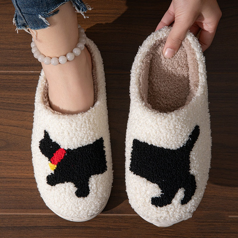 Cozy Fleece Dog-Themed Indoor Slippers Warm Plush Winter House Shoes for Women & Men