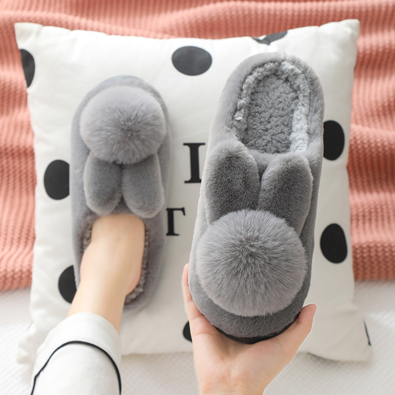 Fluffy Bunny Ear Slippers for Women Soft Plush Indoor House Shoes with Cute Pom-Pom