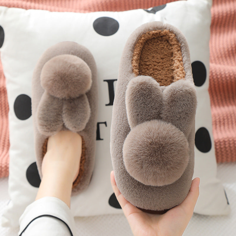 Fluffy Bunny Ear Slippers for Women Soft Plush Indoor House Shoes with Cute Pom-Pom